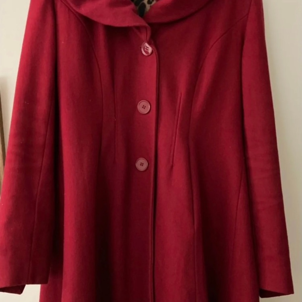 Express Red Coat with Leopard Print Lining Size M